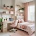 Home office integrado ao quarto feminino moderno