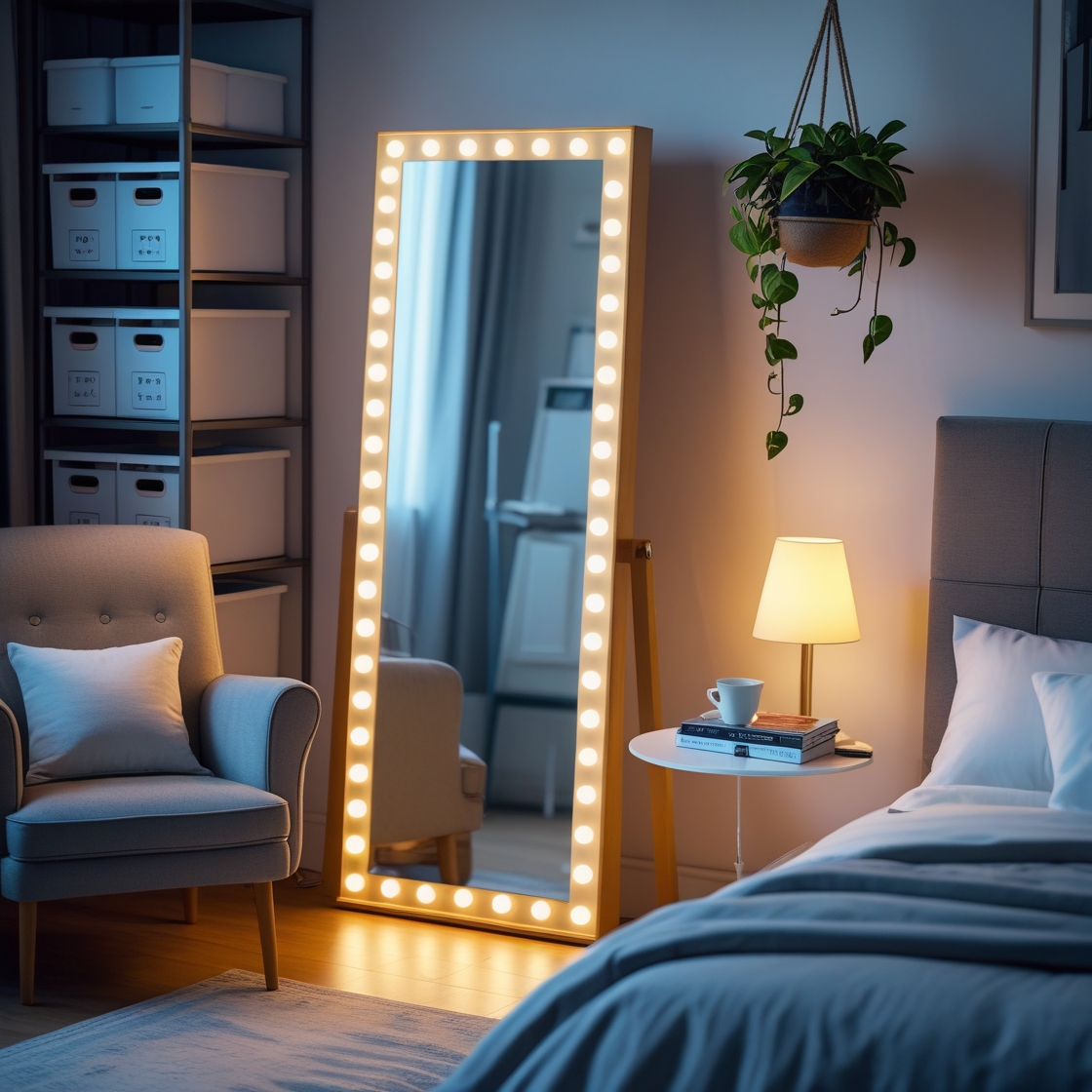 Quarto moderno feminino para estudantes