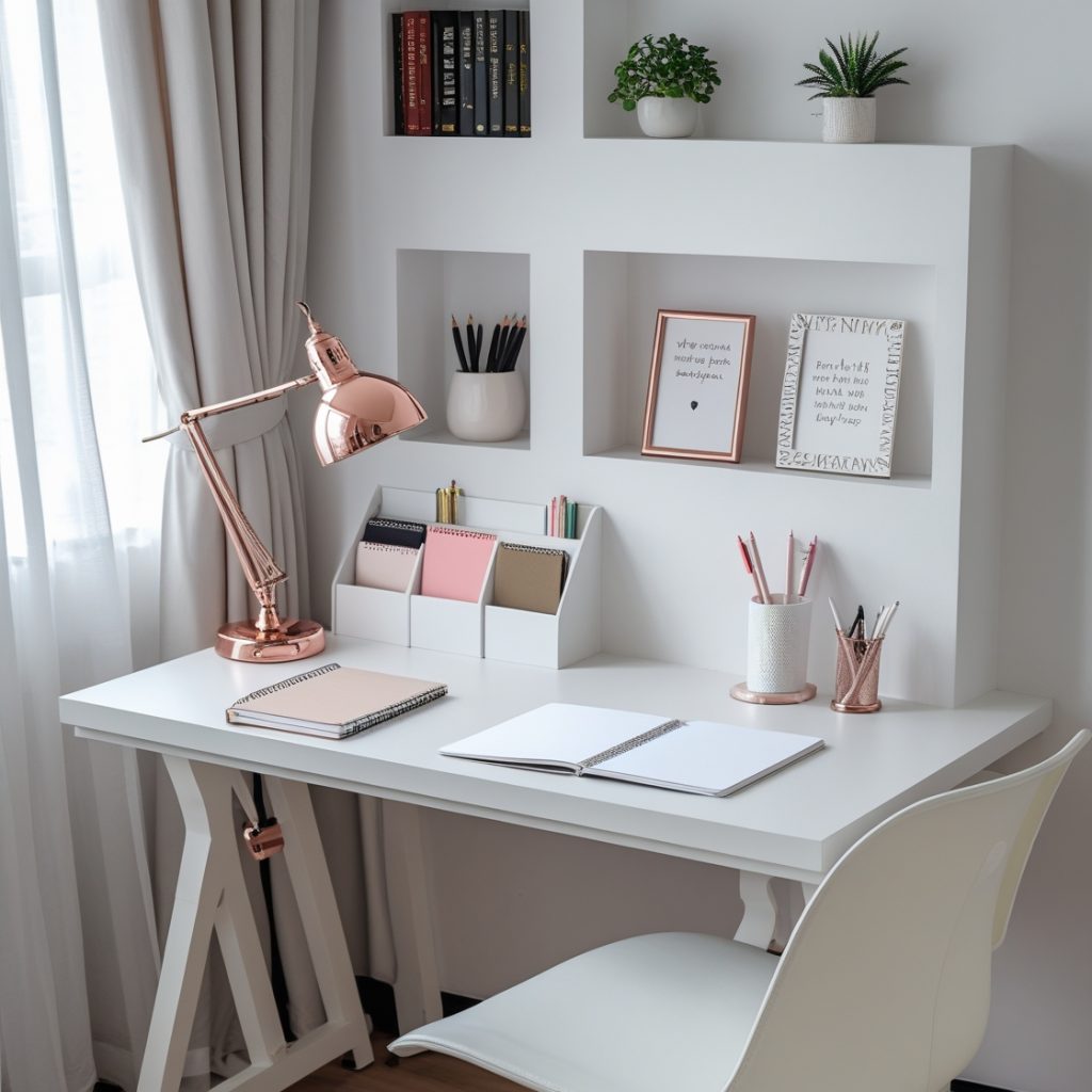 Quarto moderno feminino para estudantes 