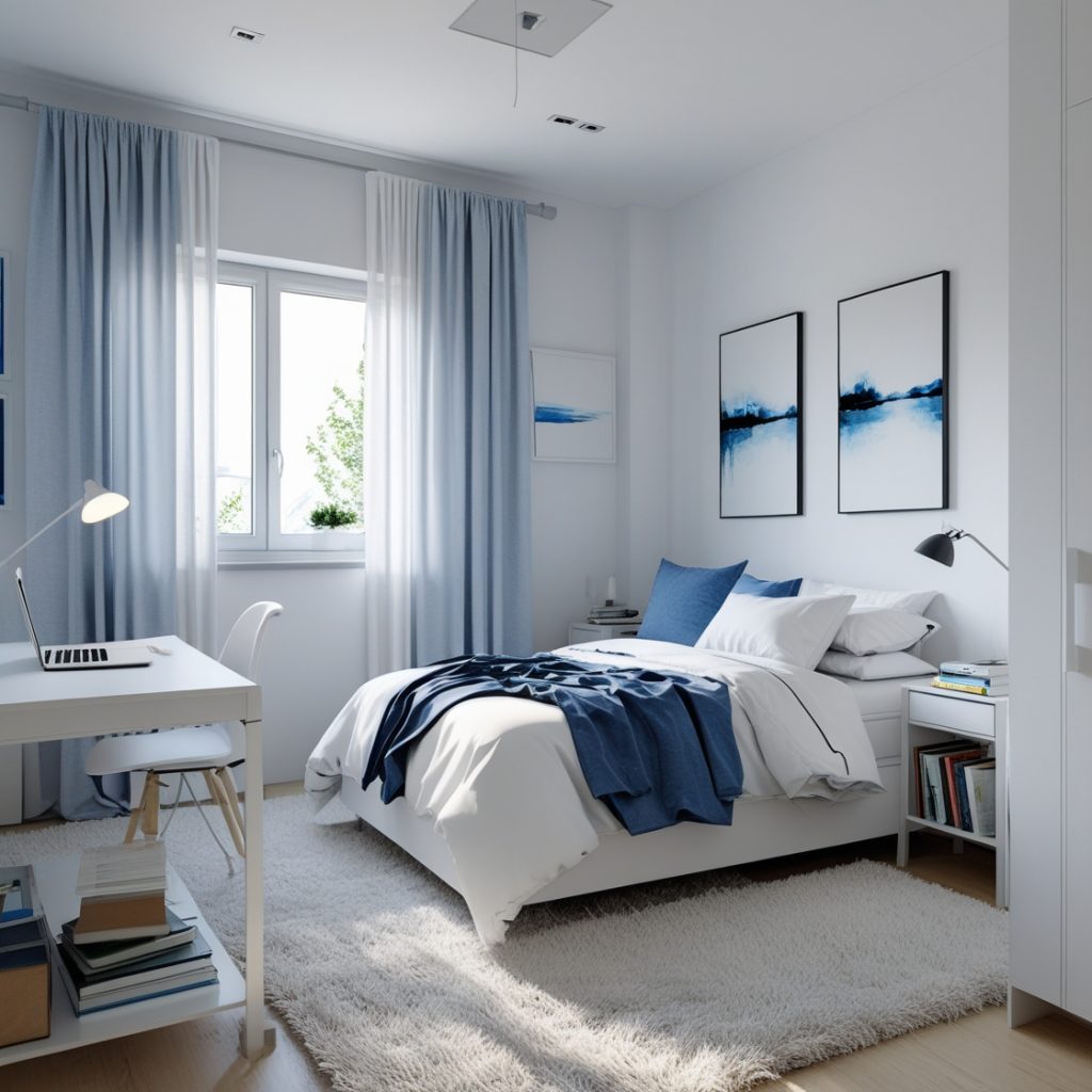 Quarto moderno masculino para estudantes