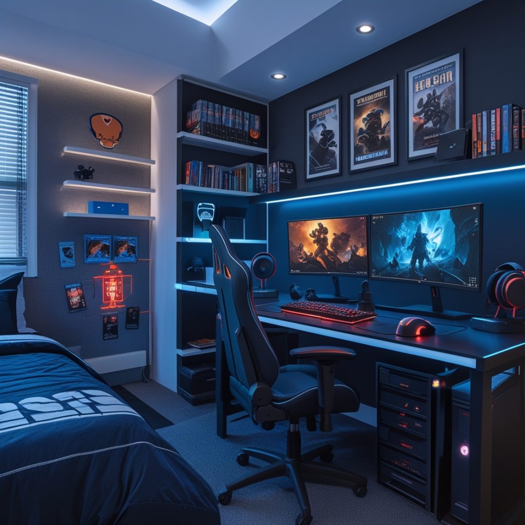 Quarto moderno masculino para estudantes
