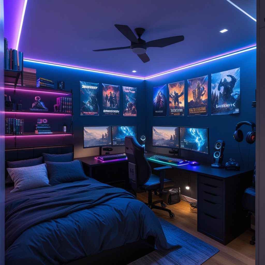Quarto moderno masculino para estudantes 