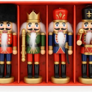 Kit 4 Soldadinhos Quebra-Nozes Madeira Decorativa Natal | Enfeite Clássico de Natal – Coloridos Pintados à Mão