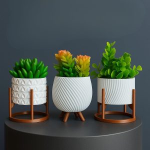 Kit de Vasos Cachepot Minimalista Texturas Vasinho Sala Decoração Delicada para Plantinhas Cactus (Branco)