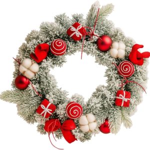 Guirlanda de Natal com Enfeites Flores 40cm Decoração Luxo (Branca e Vermelha)