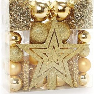 Enfeites De Natal Para Árvore Jogo Completo 44 Peças - Kit Natalino Bolas De Natal Vermelho/Dourada/Prata (DOURADO)