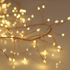 QBIS Luzes brancas quentes de fadas em fio de cobre fino, 200 micro LED USB de Natal, plug-in, temporizador, multifuncional, memória, brilho, luzes de Natal de fogos de artifício