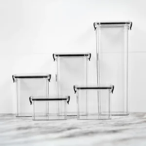 Kit de potes para cozinha plástico, tampa com trava, 5 peças