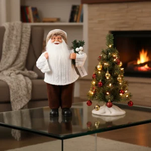 Boneco papai noel em pé 30cm com galho natalino